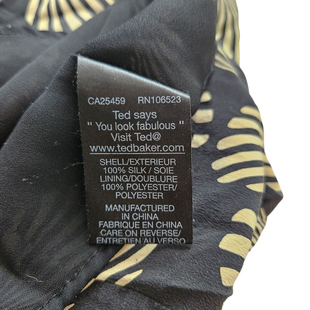 Ted Baker 100% Silk Dress Womens Size 2 Black Botanical Tropical Hawaiian Boho - Picture 6 of 14